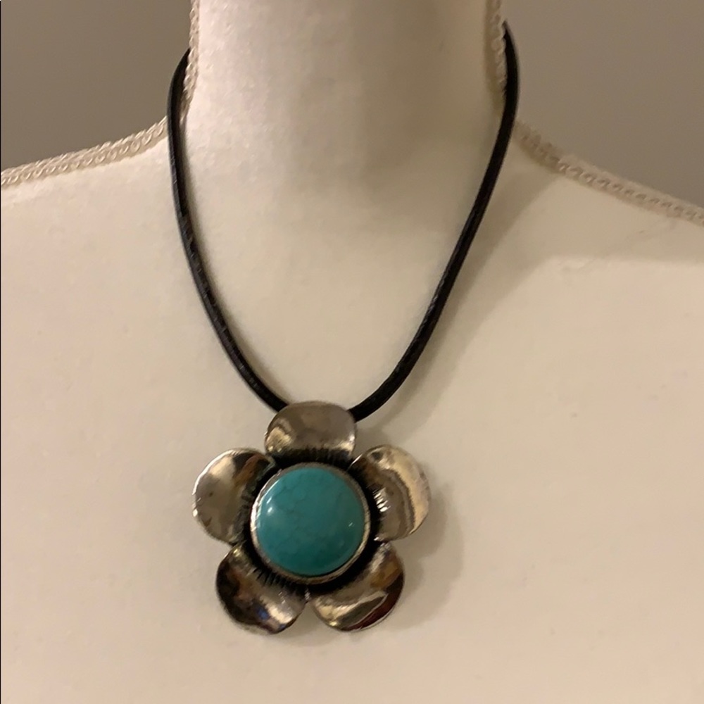 Turquoise necklace on leather band